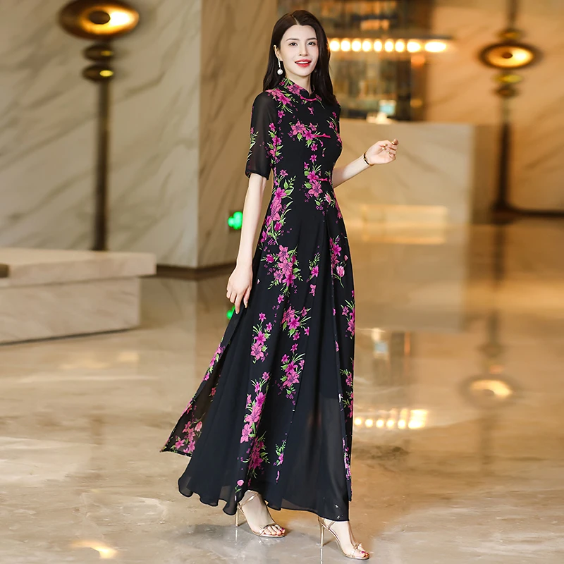 新中式国风连衣裙夏装2025新款轻奢气质显瘦裙子女夏奥黛长裙