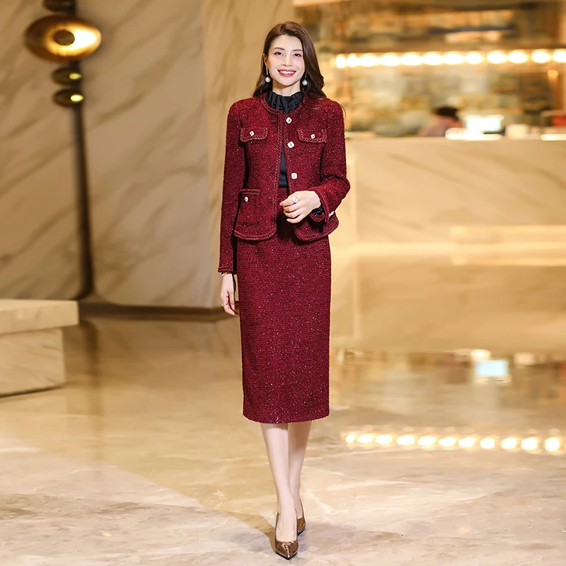 小香风毛呢套装春季2025新款爆款减龄洋气时尚小洋装两件套裙装