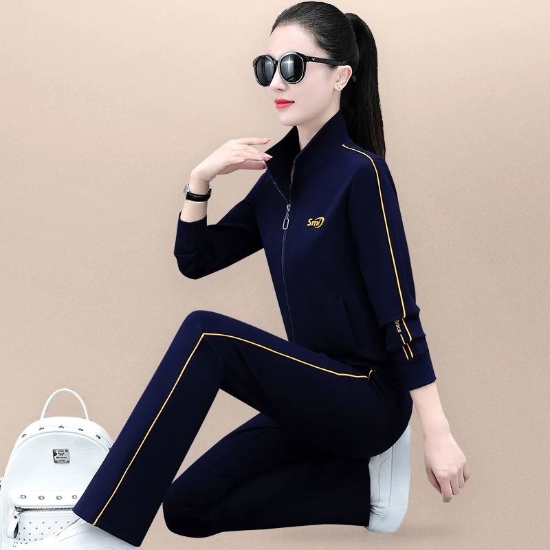 休闲运动服套装女2025宽松时尚洋气女士显瘦长袖外套大码两件套