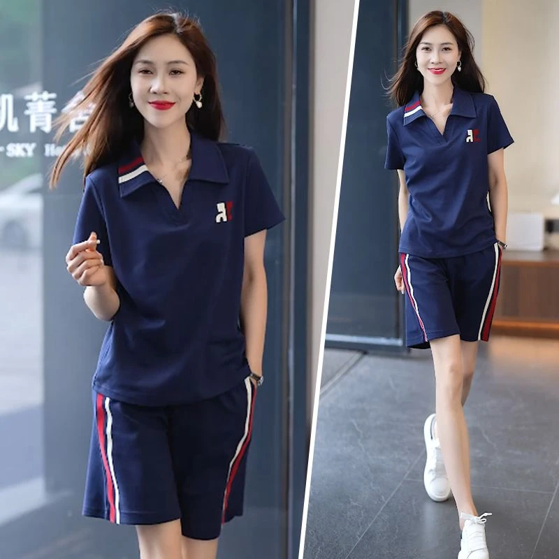 休闲运动服套装女夏季新款洋气时尚短裤轻薄棉短袖t恤跑步两件套