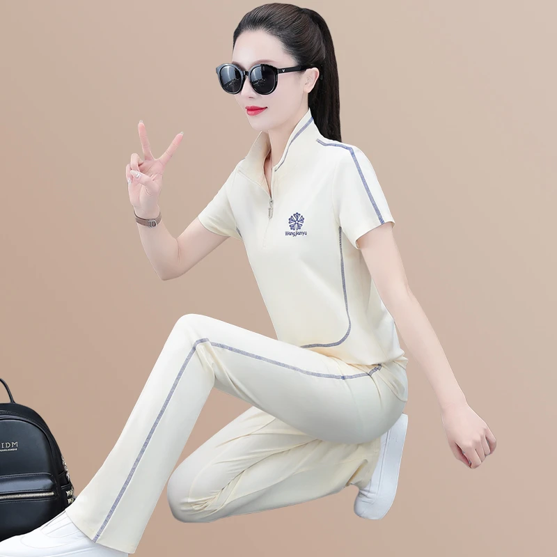 洋气运动服套装女夏季2025新款时尚速干冰丝短袖夏装跑步服两件套