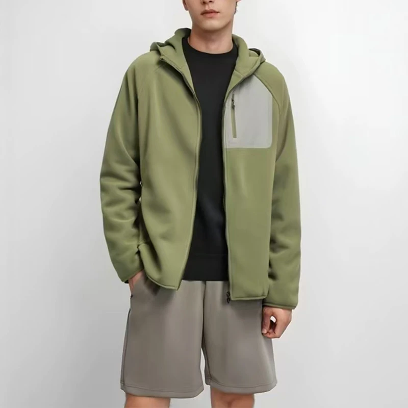 秋冬户外运动轻量化休闲加厚保暖连帽双面摇粒绒开衫抓绒衣622