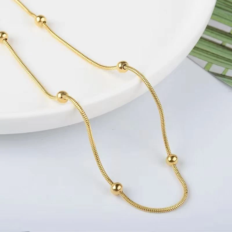 钛钢项链 钛钢蛇骨链夹珠项链个性女轻奢小众设计简约百搭时尚