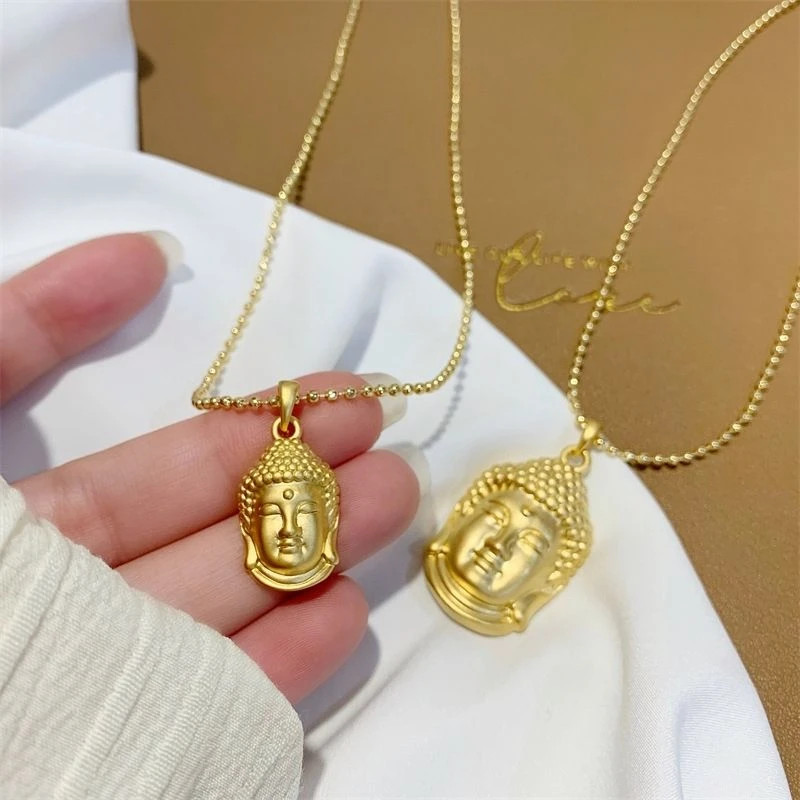 钛钢项链 钛钢保平安如来佛祖项链时尚百搭金色实心轻奢气质经典