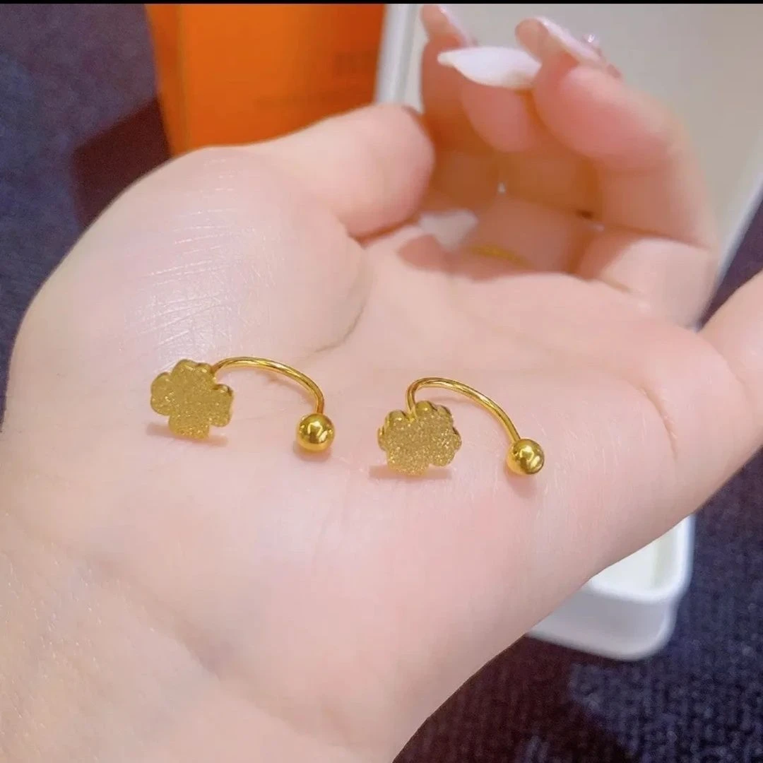 钛钢耳饰  磨砂U型四叶草豆豆耳钉幸福美满民族风新款时尚气质