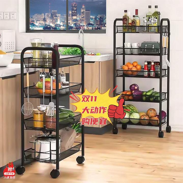 厨房置物架家用落地收纳储物可移动多层小推车置物架收纳置物架