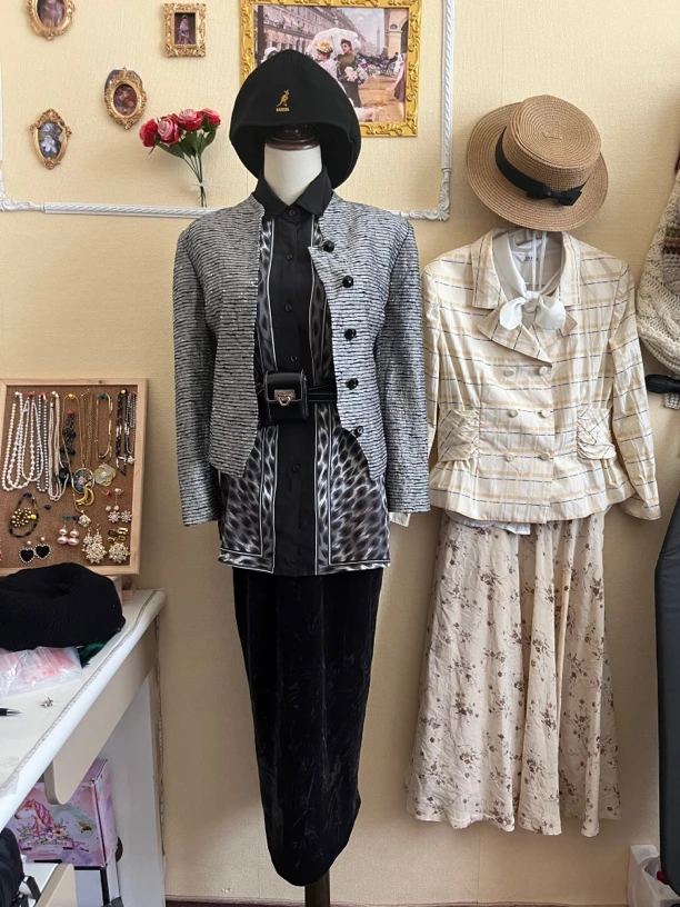 日制古着衬衫 高品质小香风刺绣木耳领娃娃领飘带复古穿搭港风