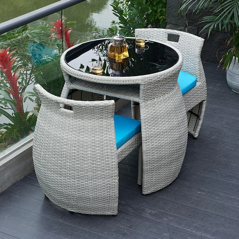 阳台小桌椅三件套小户型家用公寓室外岩板茶几藤椅休闲茶桌组合