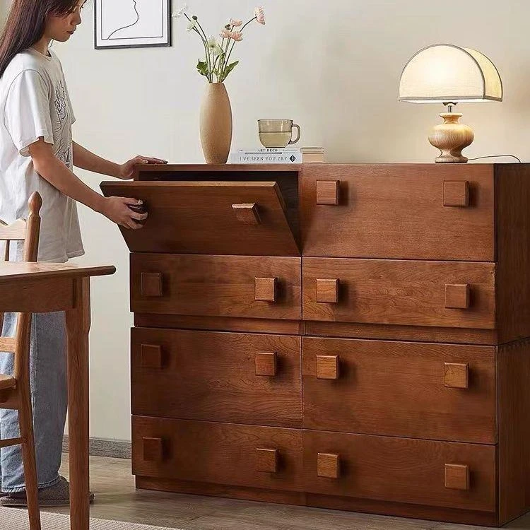 北欧实木卡门柜中古风边柜复古组合模块柜客厅电视机柜卧室床头柜