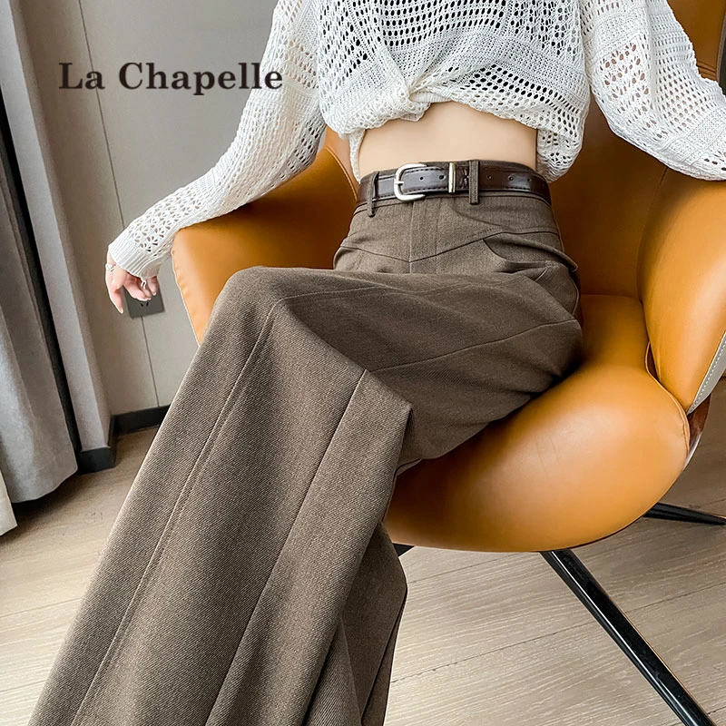拉夏贝尔窄版阔腿裤女秋冬2024新款香蕉裤高腰显瘦宽松直筒休闲裤