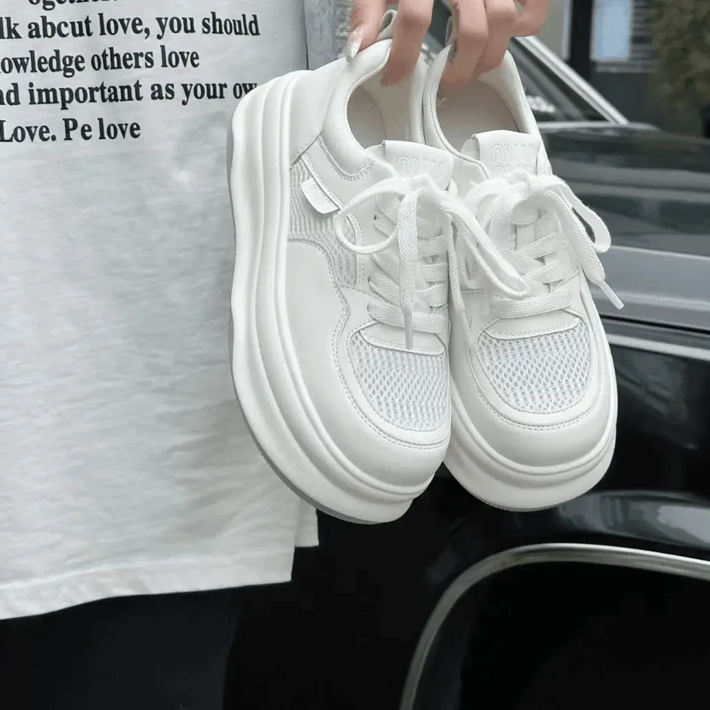 福利【面包小白】 24 夏季厚底增高小白鞋女新款透气百搭休闲鞋