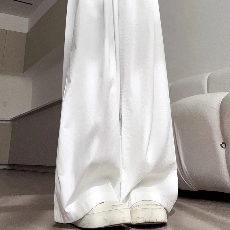 白色奶芙山本裤女2024新款夏季薄直筒休闲裤小个子高腰垂感阔腿裤