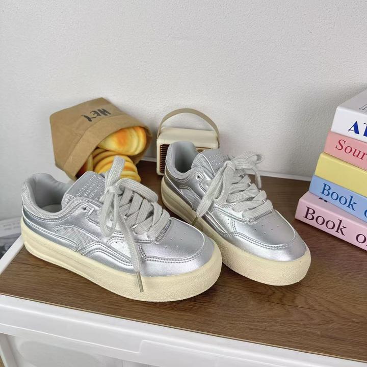 6554银色新款低帮板鞋女韩版学生百搭时尚休闲鞋潮