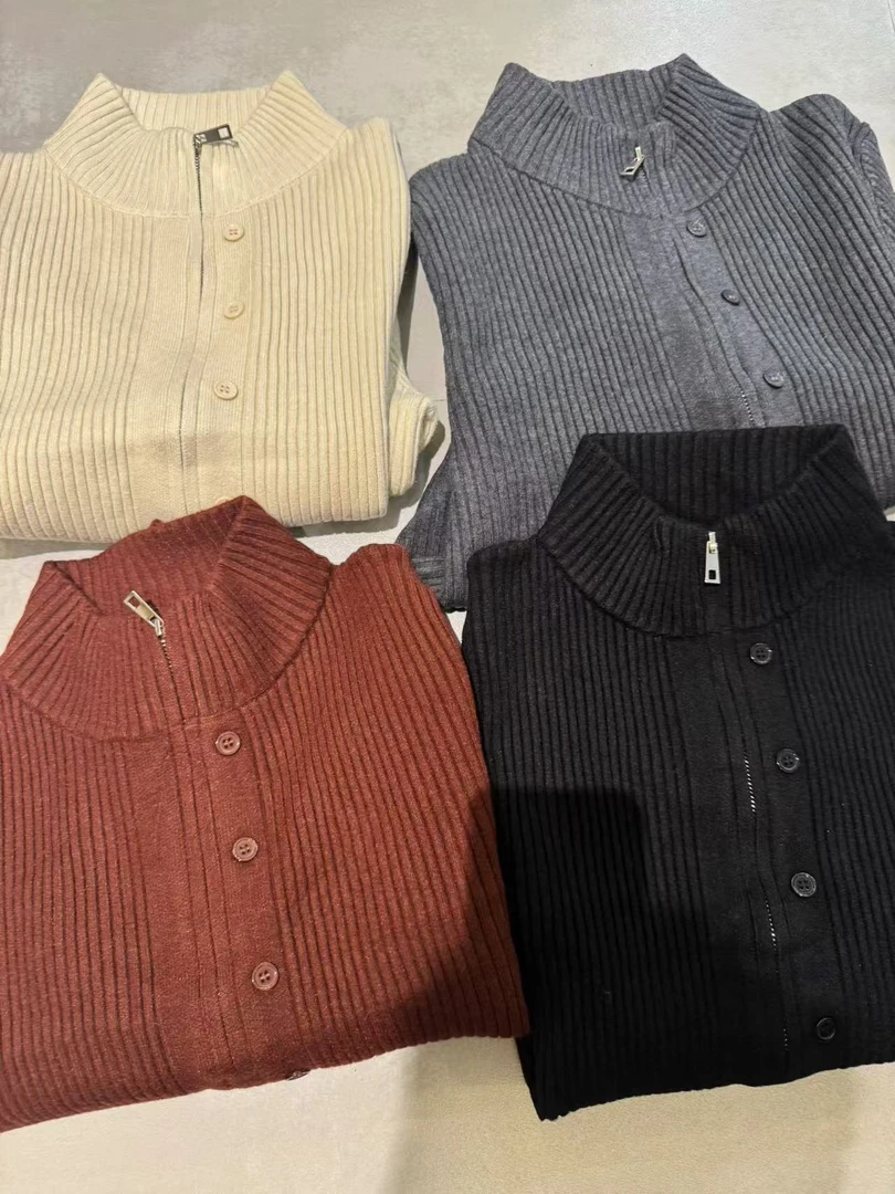 双头拉链装饰扣套头针织