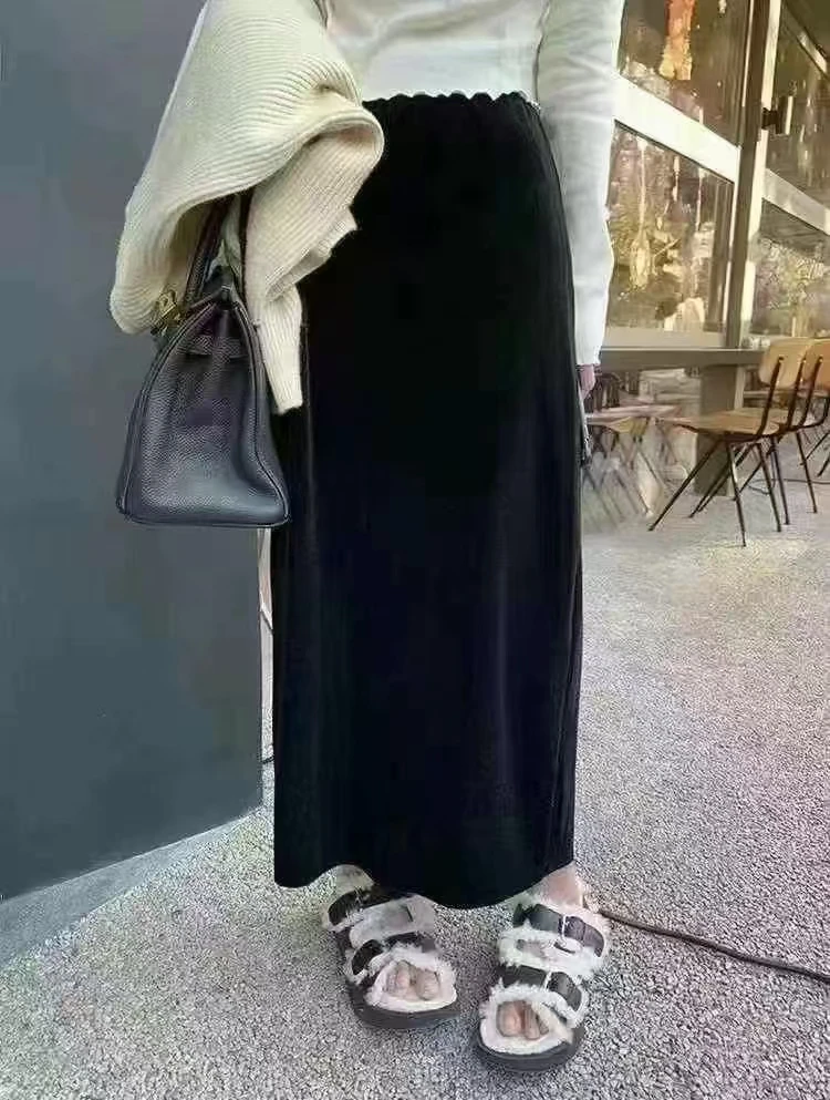 黑色丝绒半裙女装半身裙气质