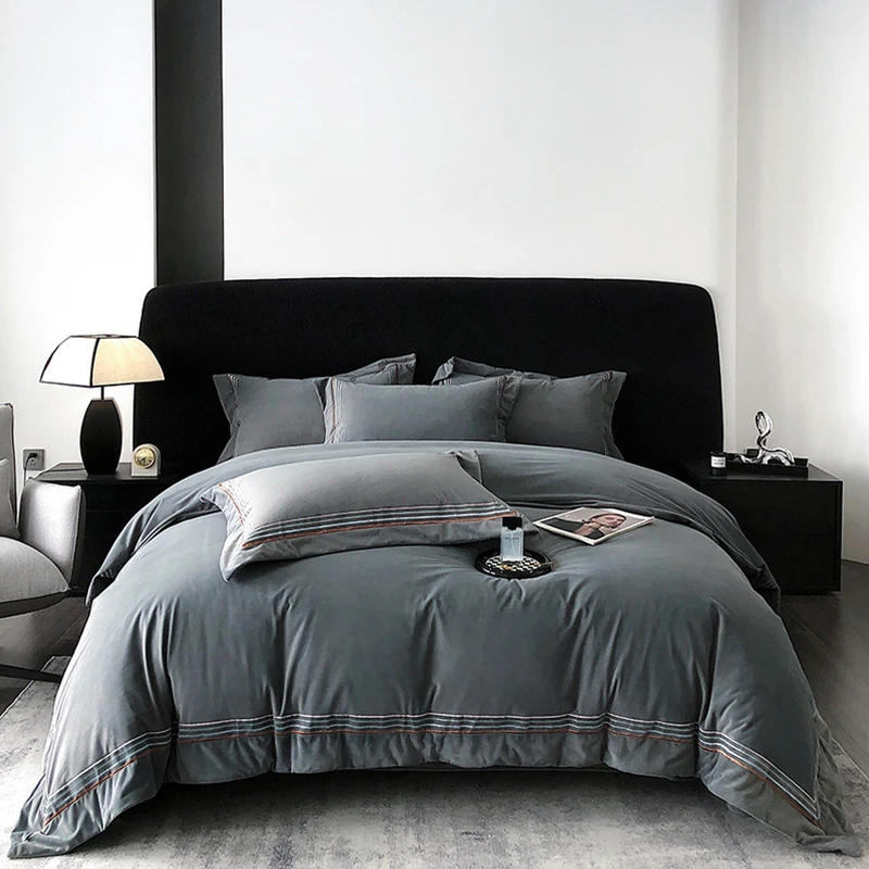 2023新款A类婴儿绒宝宝绒纯色刺绣牛奶绒法莱绒工艺款四件套