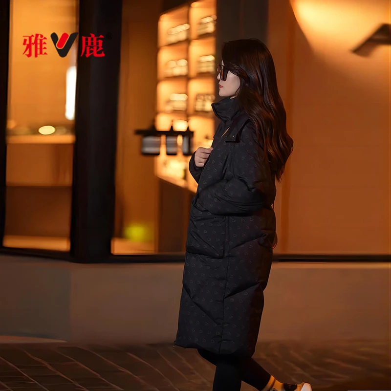 雅鹿2025黑色羽绒服加厚款90白鸭绒冬季中长款新款过膝妈妈