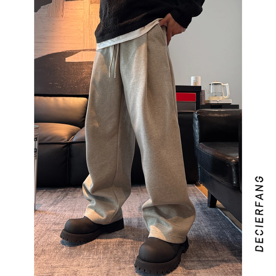 韩系潮牌卫裤男宽松阔腿休闲裤秋季慵懒风休闲卫裤男生灰色运动裤