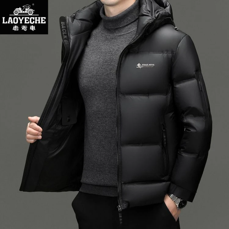 老爷车男士羽绒服冬季新款加厚面包服连帽保暖休闲白鸭绒短款外套