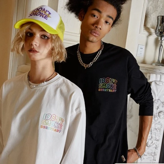 DONSMOKE彩虹logo长T上衣潮流宽松百搭情侣装美式复古长袖休闲