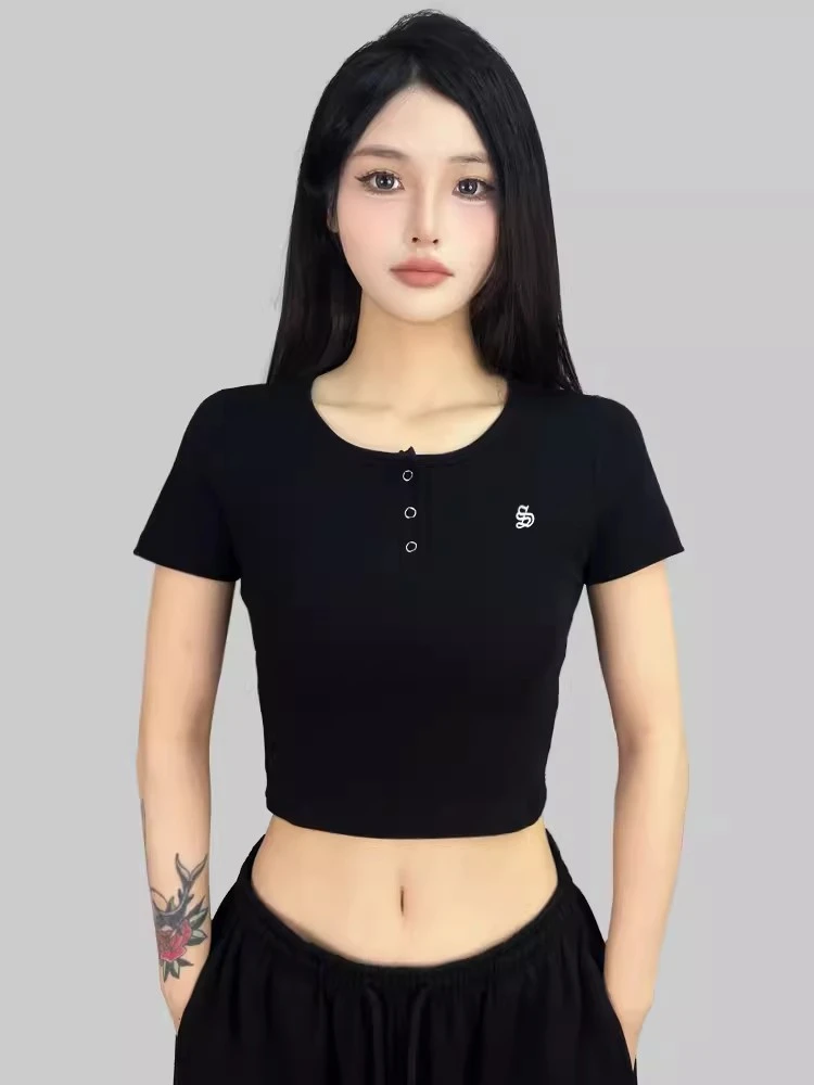 街舞潮牌爵士舞上衣短袖T恤跳舞hiphop运动短款紧身辣妹装衣服女