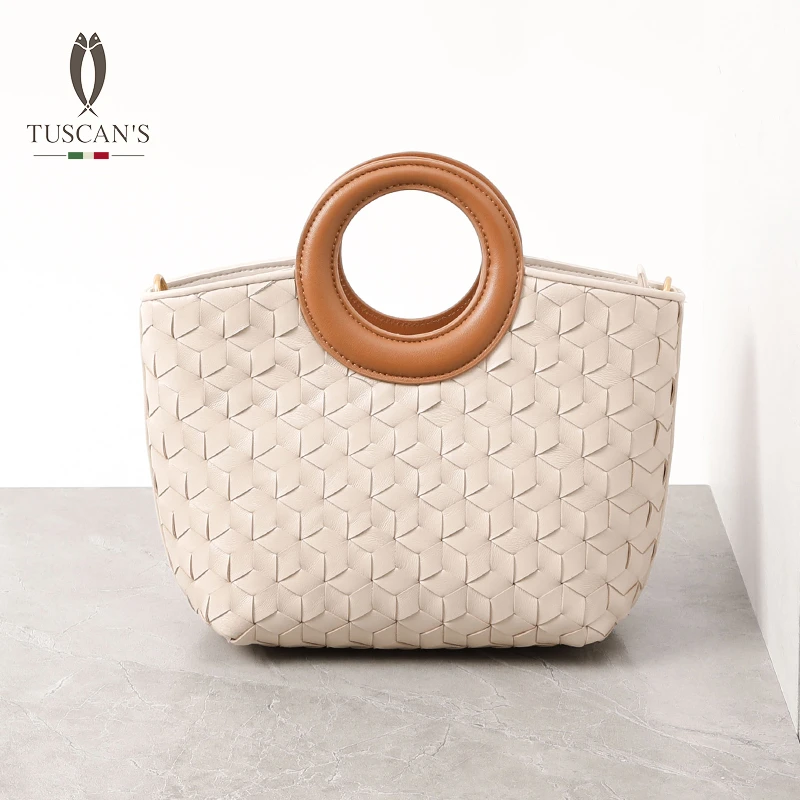 TUSCANS羊皮小众手工编织手提包女真皮手提斜挎包时代集团