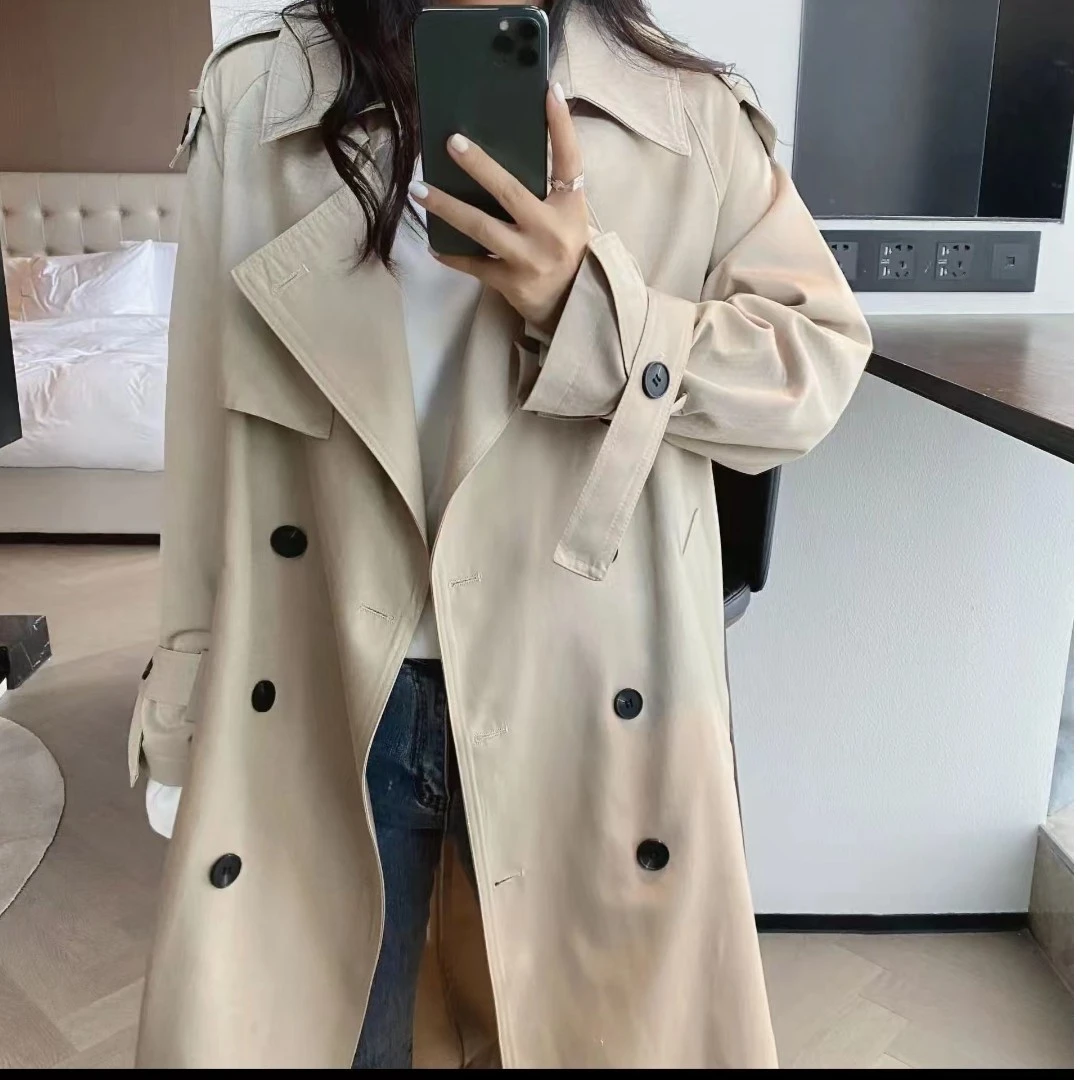 《婷婷专属》高档过膝风衣2023春秋装新款收腰显瘦时尚单排扣中长款