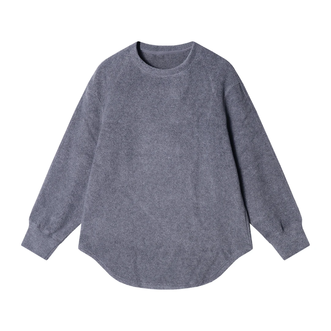 秋冬季新款时尚个性绒面下摆不规则圆领长袖卫衣宽松纯色百搭上衣