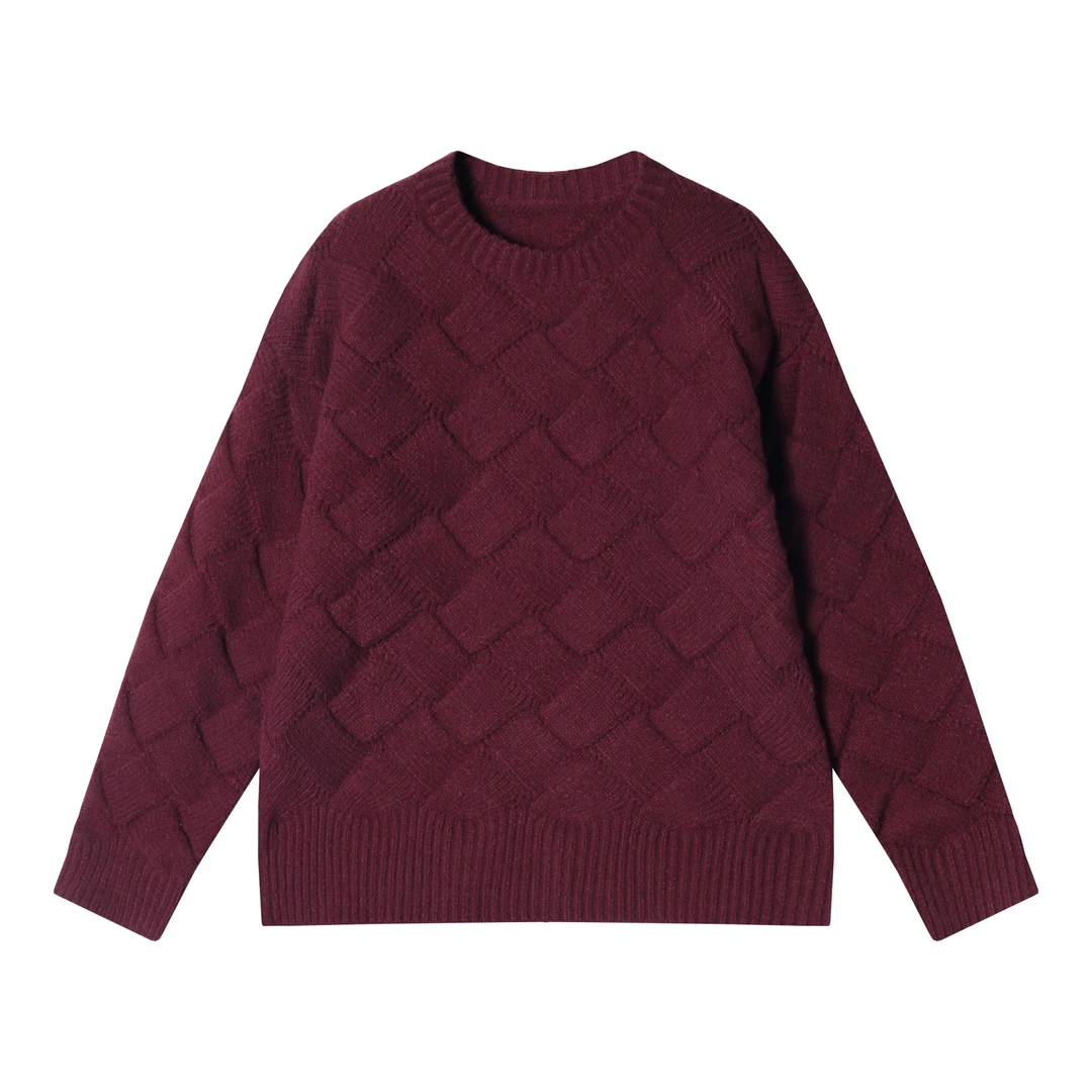 MY161新款时尚个性纯色格子圆领套头毛衣复古休闲宽松上衣潮