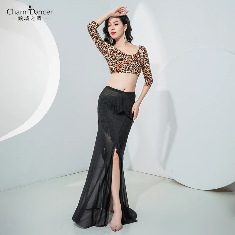 倾城之舞肚皮舞服装2025新款练功服 豹纹性感高腰护肚流苏套装