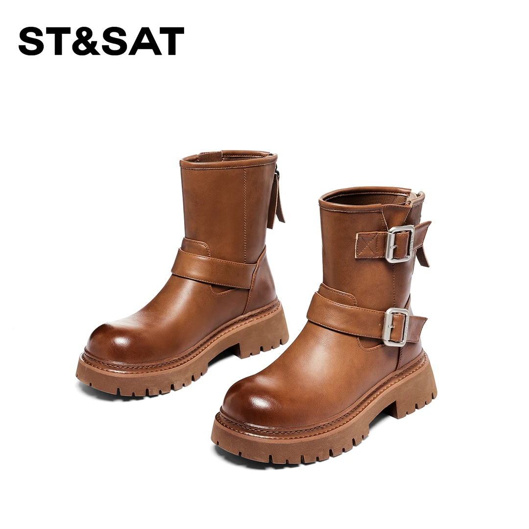 【热可可】星期六短靴女2023秋季新款时尚英伦风圆头厚底百搭时装靴