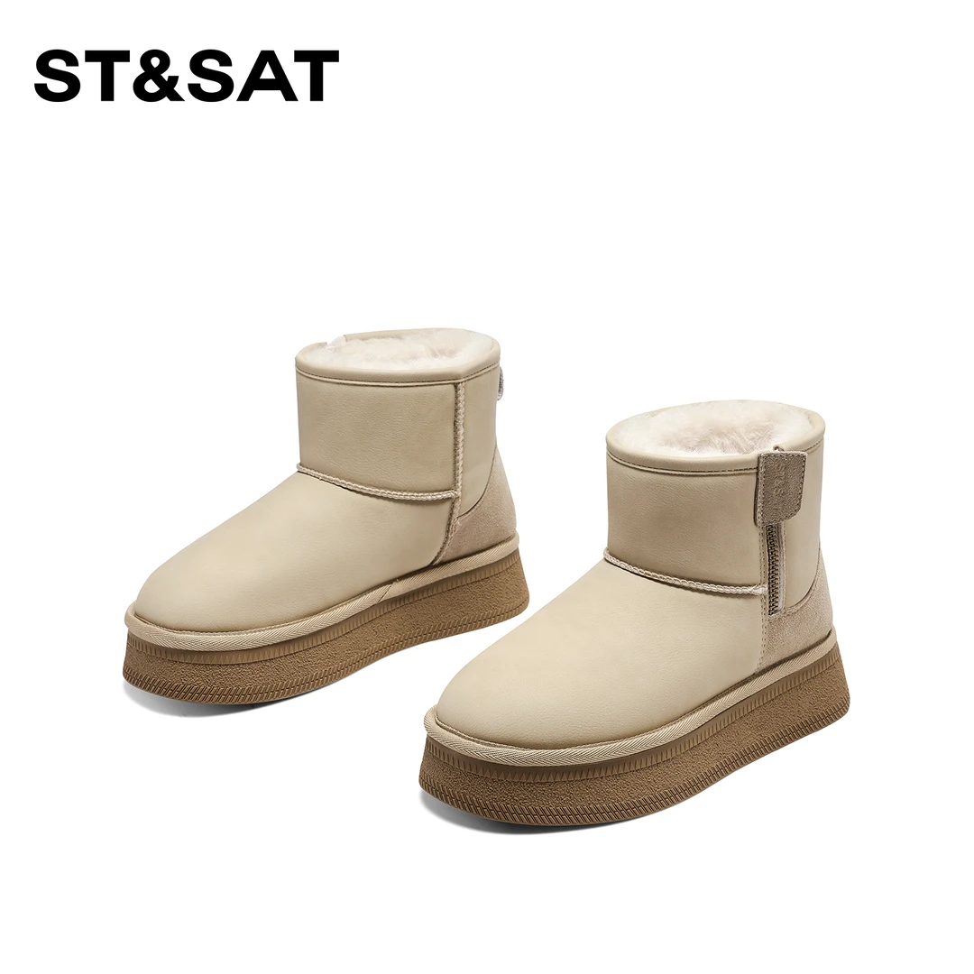 St&Sat/星期六时尚休闲加绒雪地靴2025新款百搭保暖短筒靴女厚底