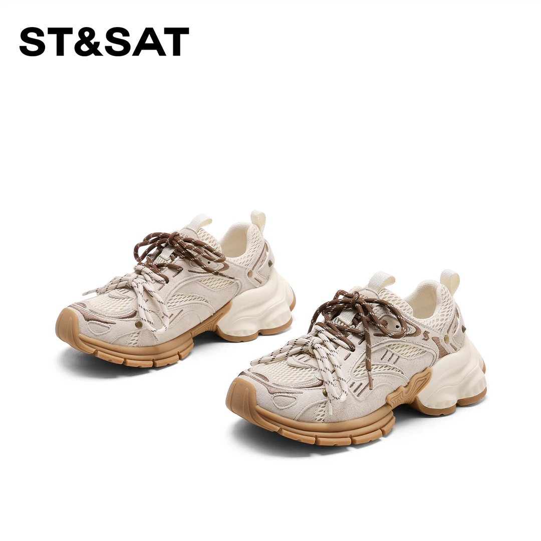 St&Sat/星期六气质拼色运动老爹鞋2024新款时尚北欧风厚底休闲鞋