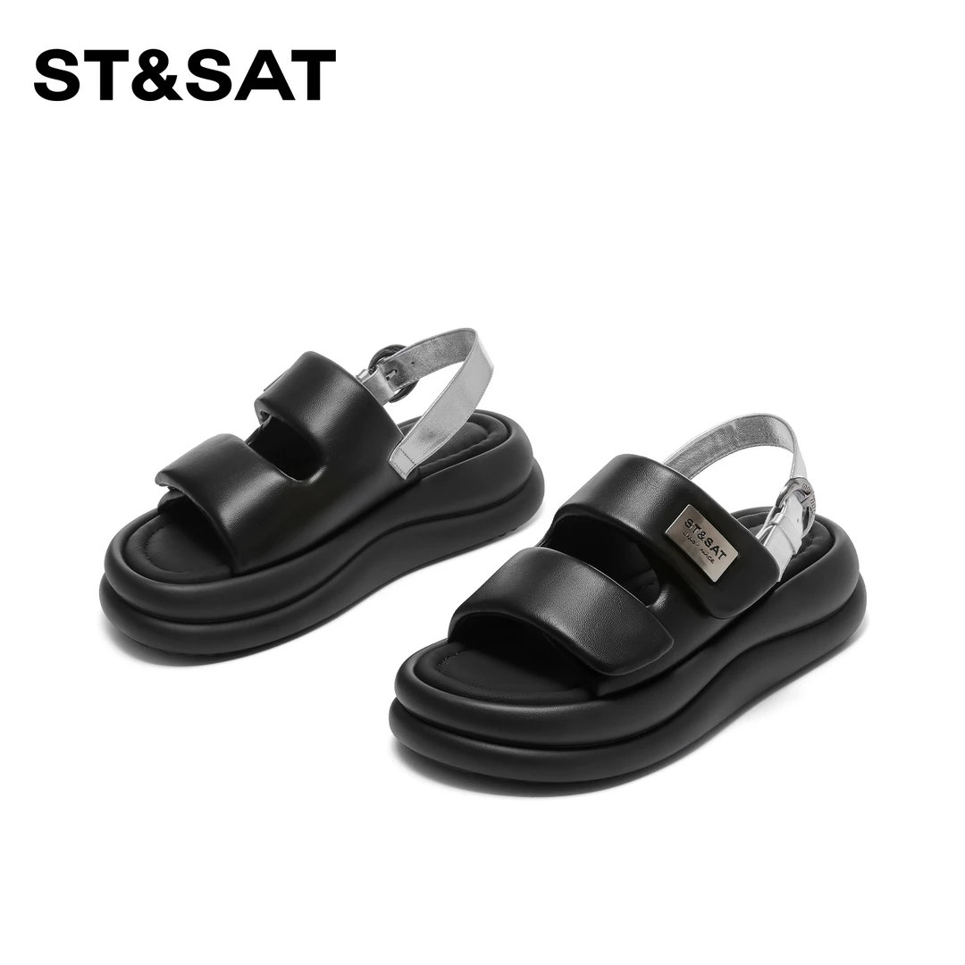 St&Sat/星期六时尚百搭厚底凉鞋女2025新款一字扣软底休闲鞋外穿