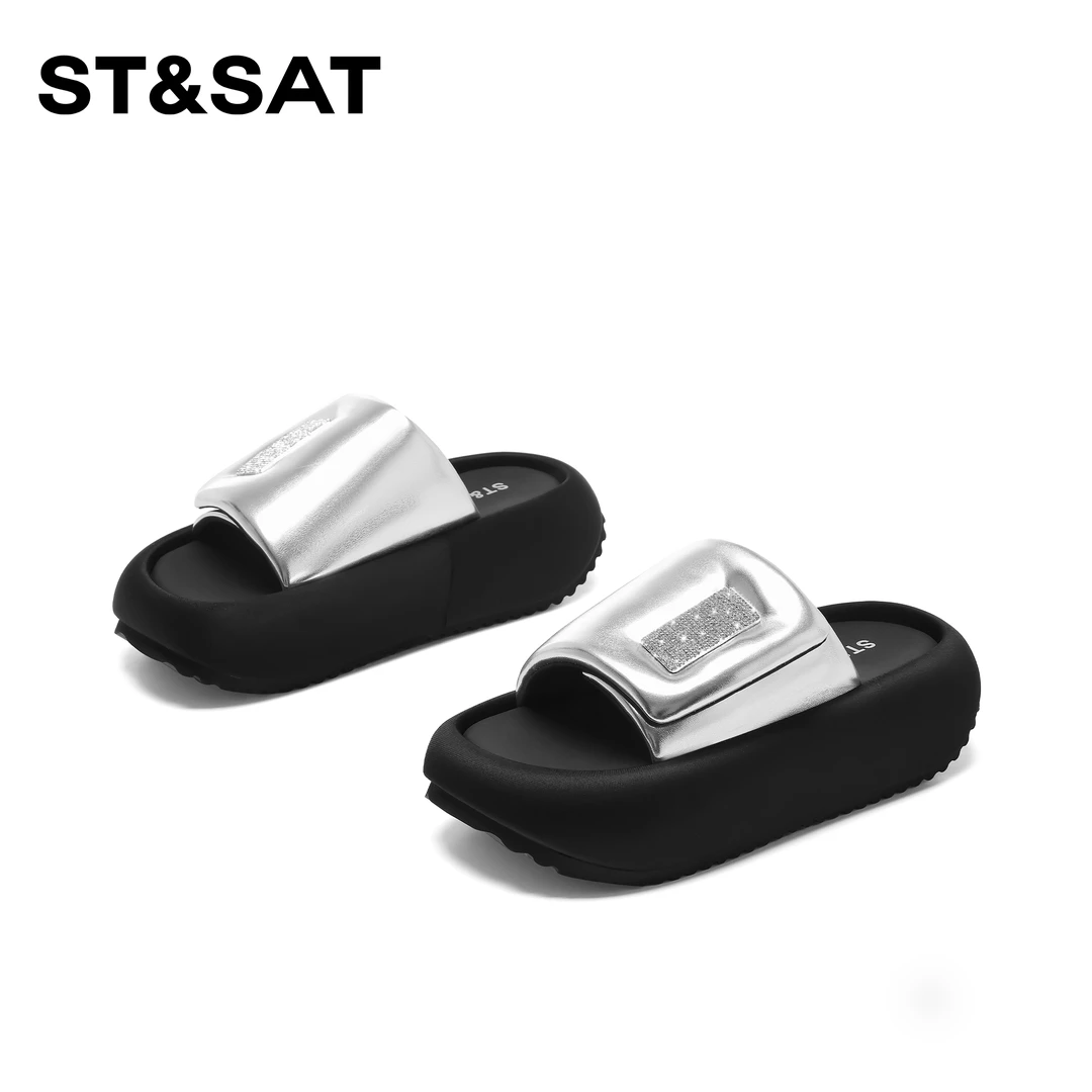 St&Sat/星期六时尚百搭厚底拖鞋2025新款外穿舒适沙滩拖鞋露趾