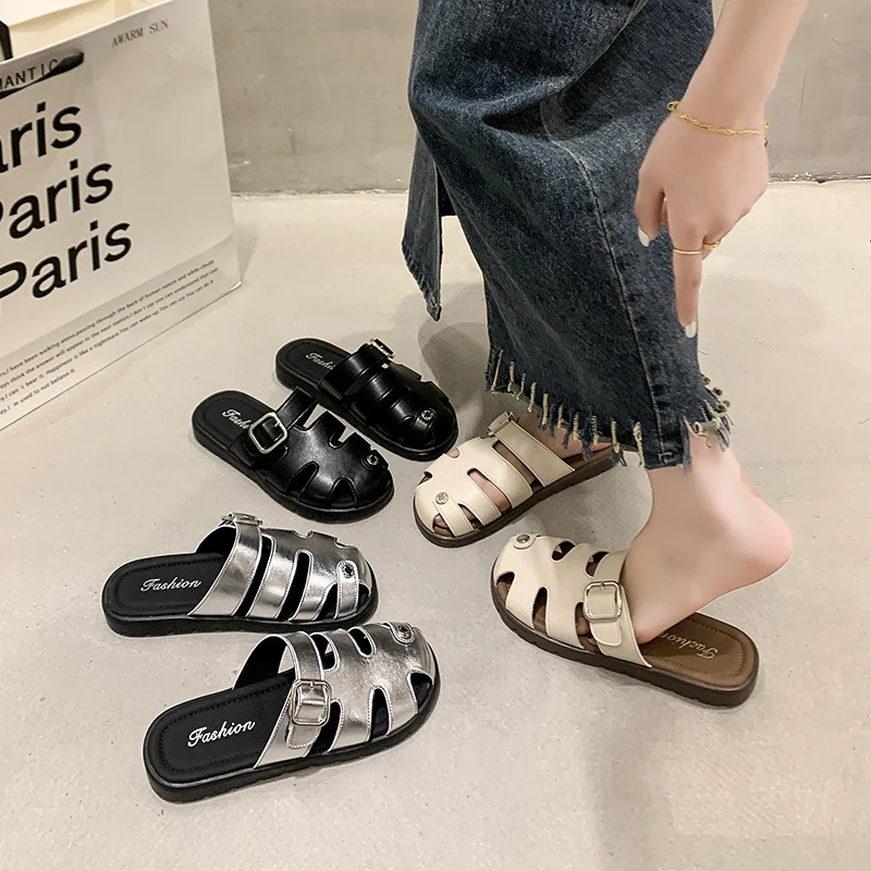 女士法式小众包头半拖鞋外穿2025新款夏季镂空鞋子懒人34码凉拖鞋