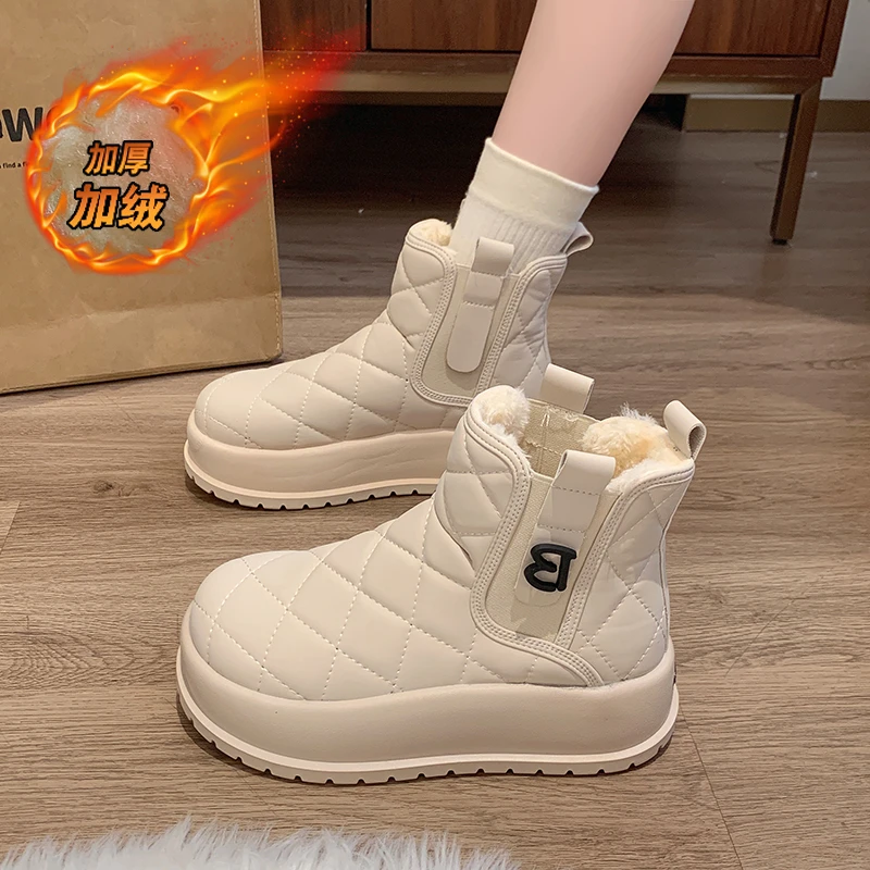 厚底皮毛一体雪地靴女2025冬季新款加绒棉鞋小码34保暖增高棉鞋子
