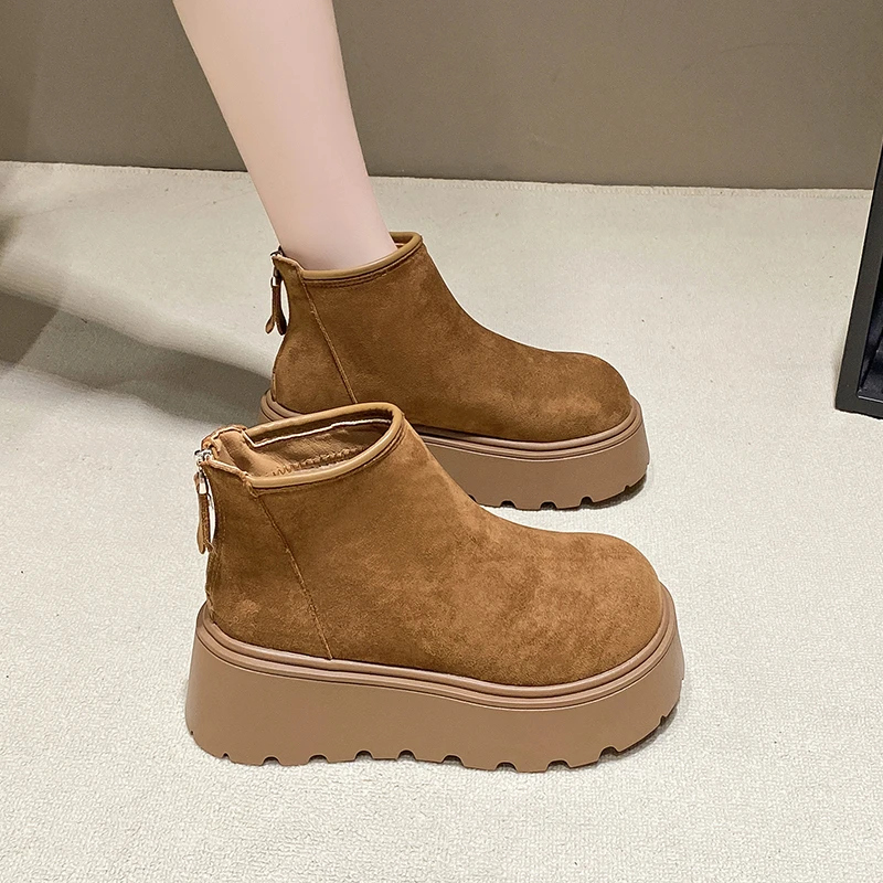 厚底增高7cm雪地靴女款加绒勃肯鞋小码34韩版短靴ins冬季保暖棉靴