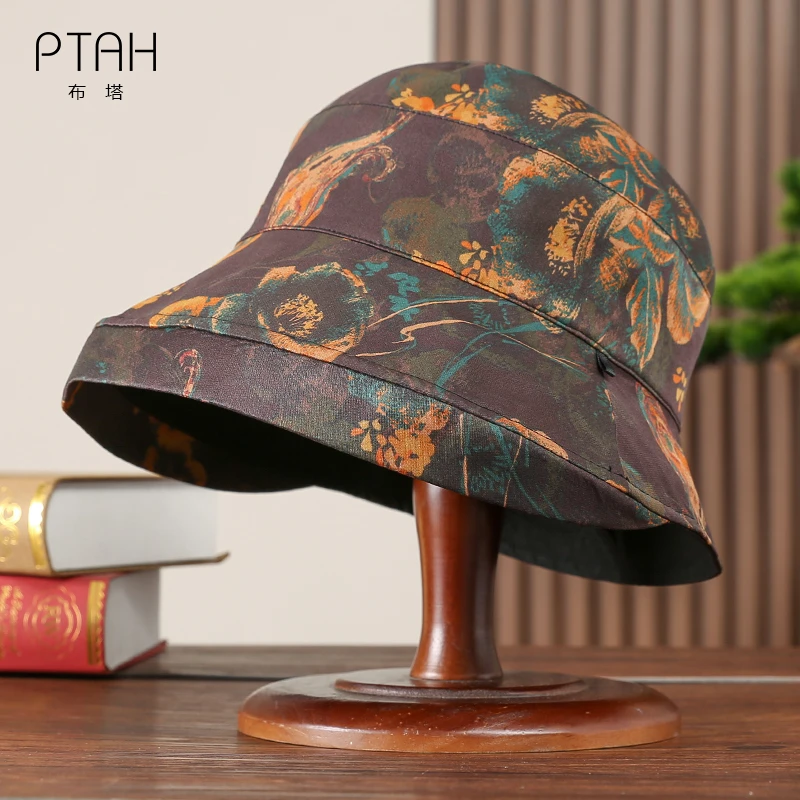 【香云纱赫本帽】双面可戴重磅真丝桑蚕丝香云纱渔夫帽PT0658