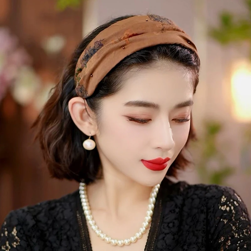 布塔香云纱发箍真丝桑蚕丝时尚简约气质头饰宽边束发带PT1166