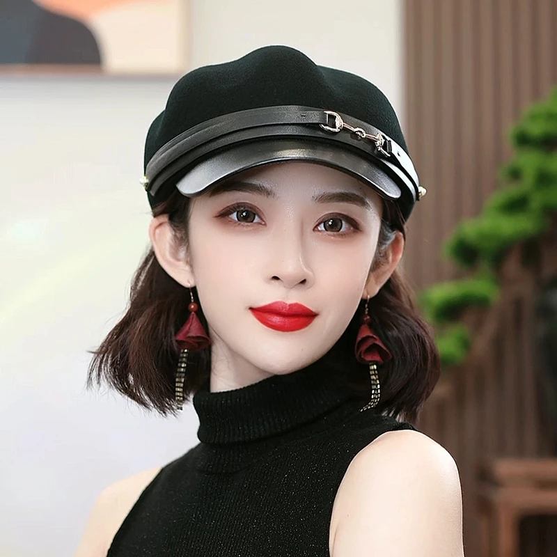 帽子女秋冬羊毛呢鸭舌帽英伦字母贝雷帽八角帽复古小礼帽PT1308