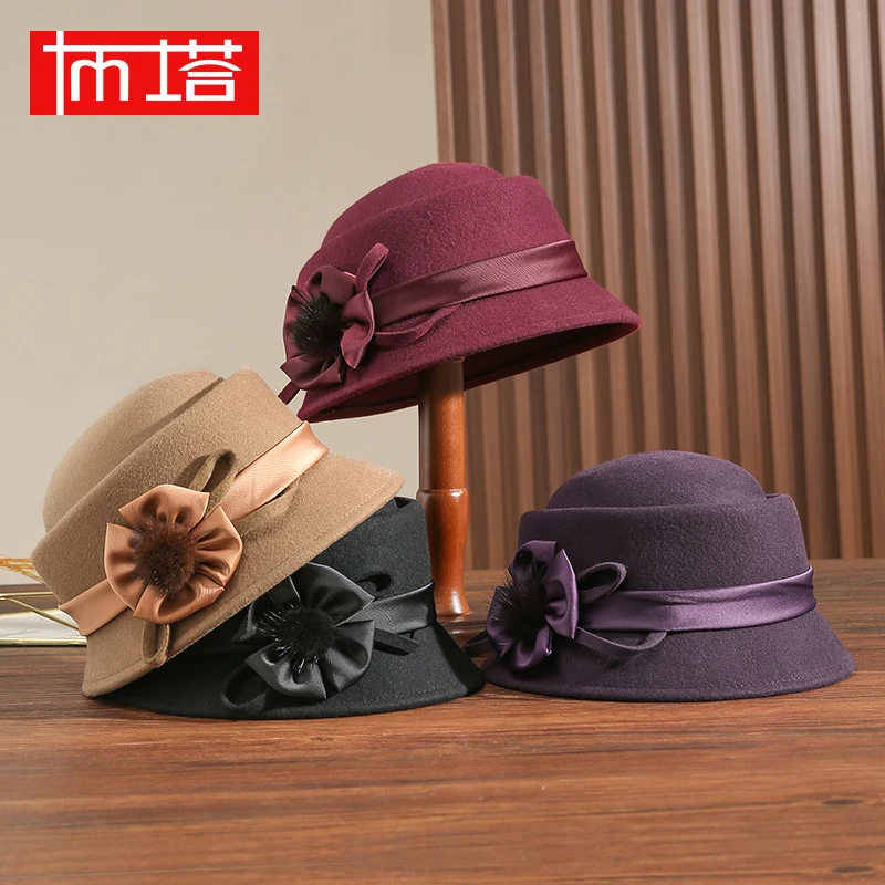 布塔帽子女秋冬羊毛呢英伦时尚百搭复古秋冬季毡帽羊毛礼帽PT1323