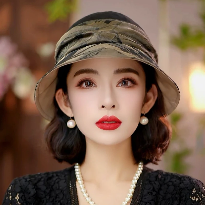 【真丝渔夫遮阳帽】桑蚕丝防晒轻薄透气遮阳帽碎花圆礼帽PT0736