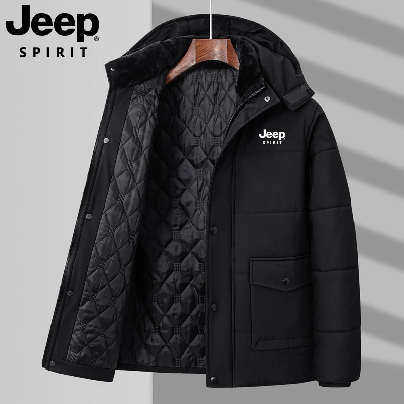 JEEP吉普中老年男装爸爸装冬季加绒加厚极寒棉服男款大码胖子外套