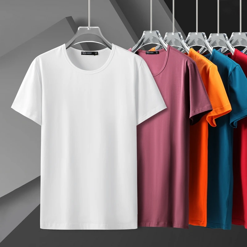 潮牌薄款短袖T恤 100-300斤纯色加肥加大码弹力男士纯色休闲半袖