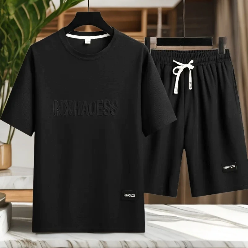 宽松钢印短袖T恤一套帅气搭配时尚两件套夏季运动套装休闲短裤
