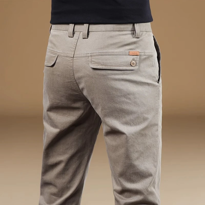 香港秋季卡其色休闲裤男士2024新款修身弹力直筒高端商务百搭长裤