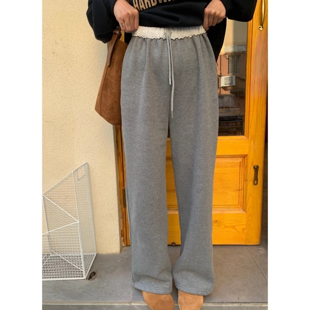 【欧尼专享】2295#韩版百搭休闲加绒阔腿裤子宽松显瘦卫裤休闲直筒