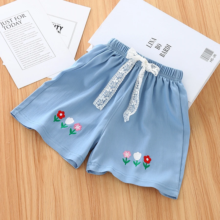 女童短裤夏季宝宝防蚊裤中小童刺绣五分裤儿童夏天休闲宽松薄裤子