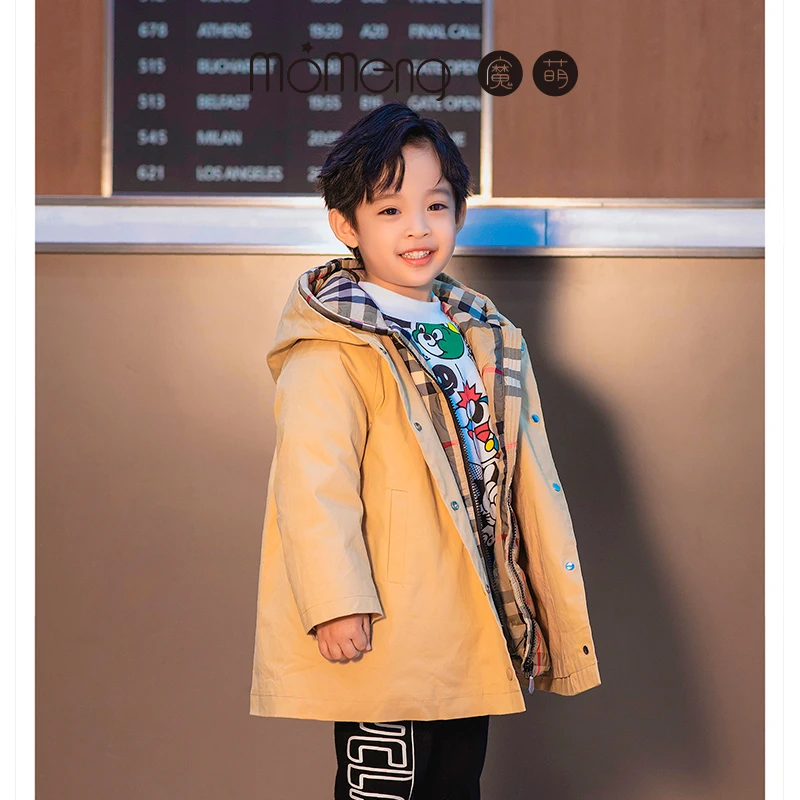 魔萌格纹羽绒服儿童休闲外套连帽童时尚小童DW220032DY